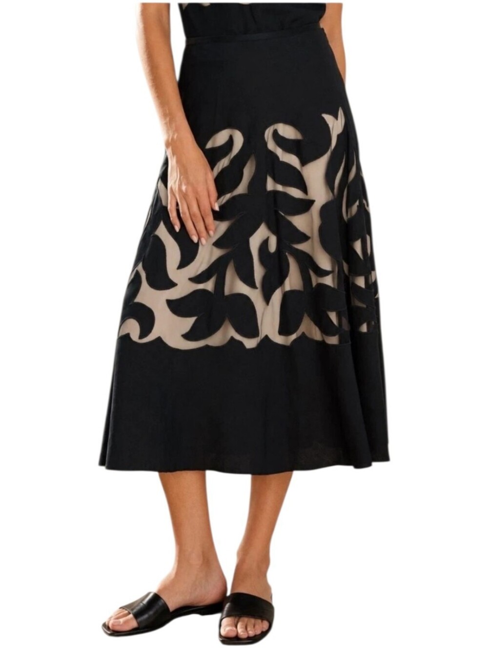 NIC+ZOE Antibes Secret Gatfen Linen Blend Cutout A-line Skirt Contemporary Goth